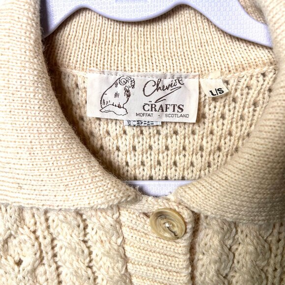 Vintage Cheviot Crafts 100% Scottish Wool Fisherman's Cardigan Sweater Small - Picture 2 of 8